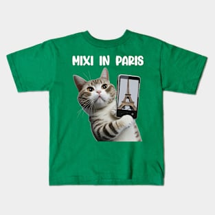 Mixi in Paris gay Paree funny cat Kids T-Shirt